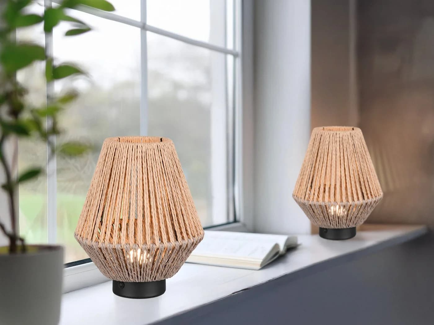 Reality Leuchten LED Tischleuchte 2er Set Boho Dimmbar Warmweiß