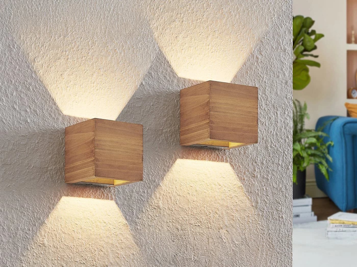 TRIO Leuchten LED Wandleuchte 2er Set Dimmbar Naturholz