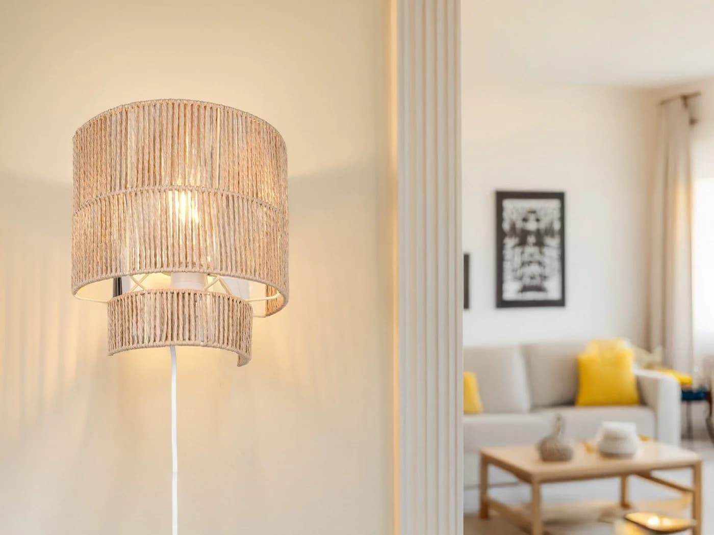Reality Leuchten LED Wandleuchte mit Dimmfunktion und Papiergarn