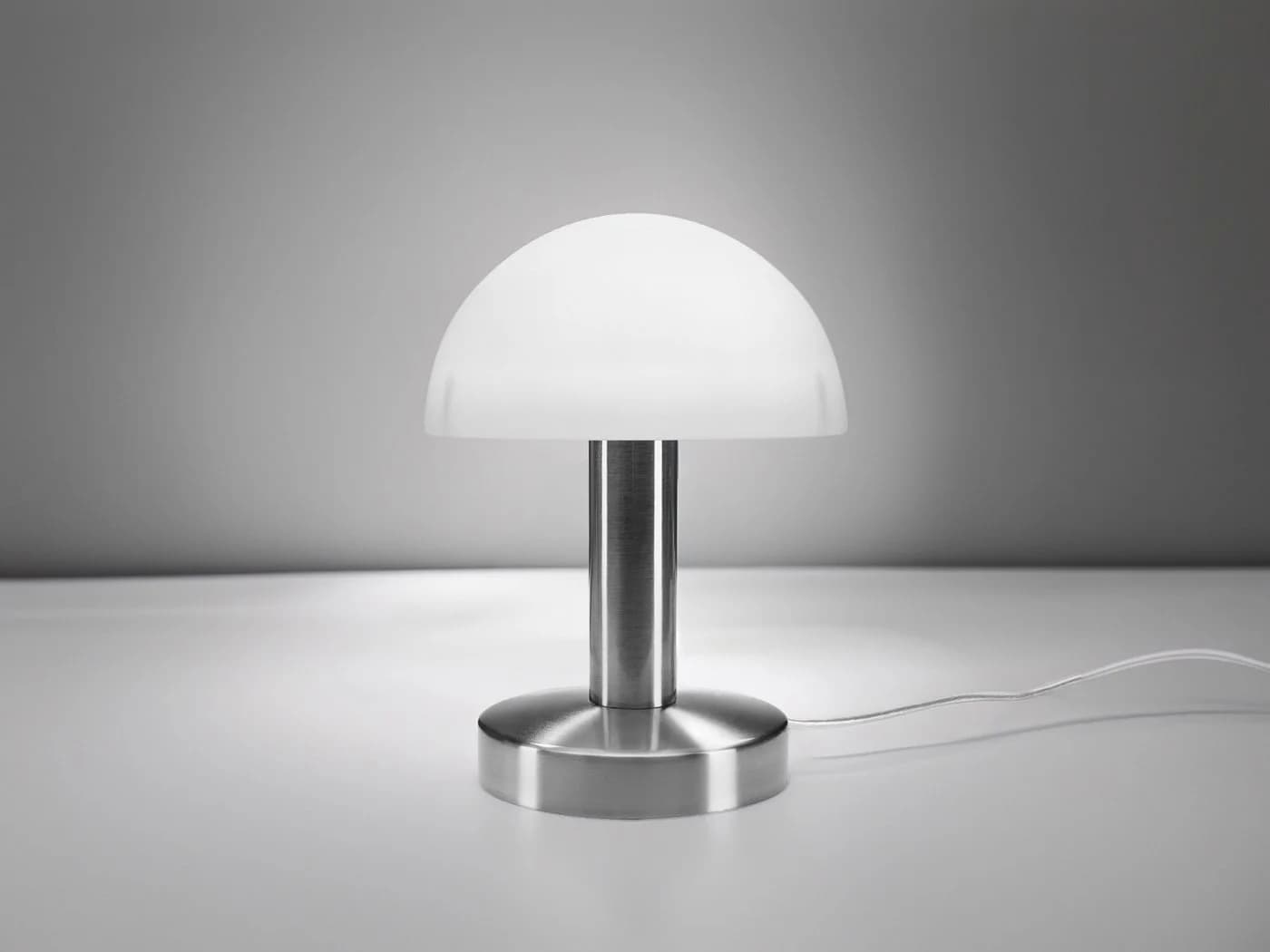 meineWunschleuchte Nachttischlampe Pilzform Dimmbar Glas Metall Silber-Weiß - Bild 3