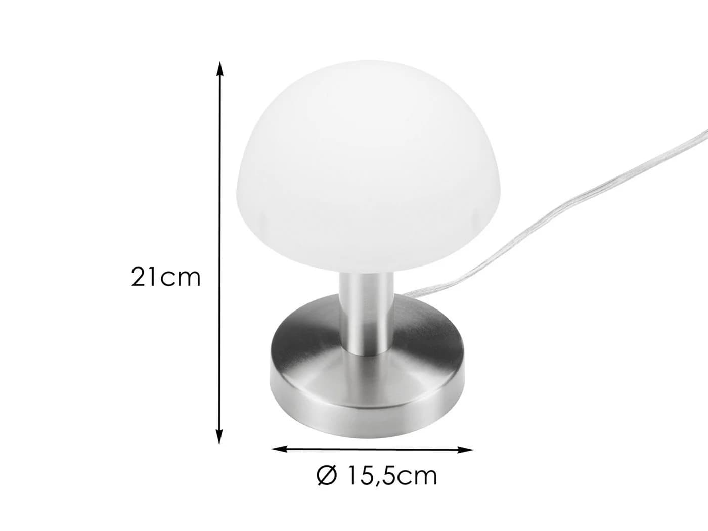 meineWunschleuchte Nachttischlampe Pilzform Dimmbar Glas Metall Silber-Weiß - Bild 4