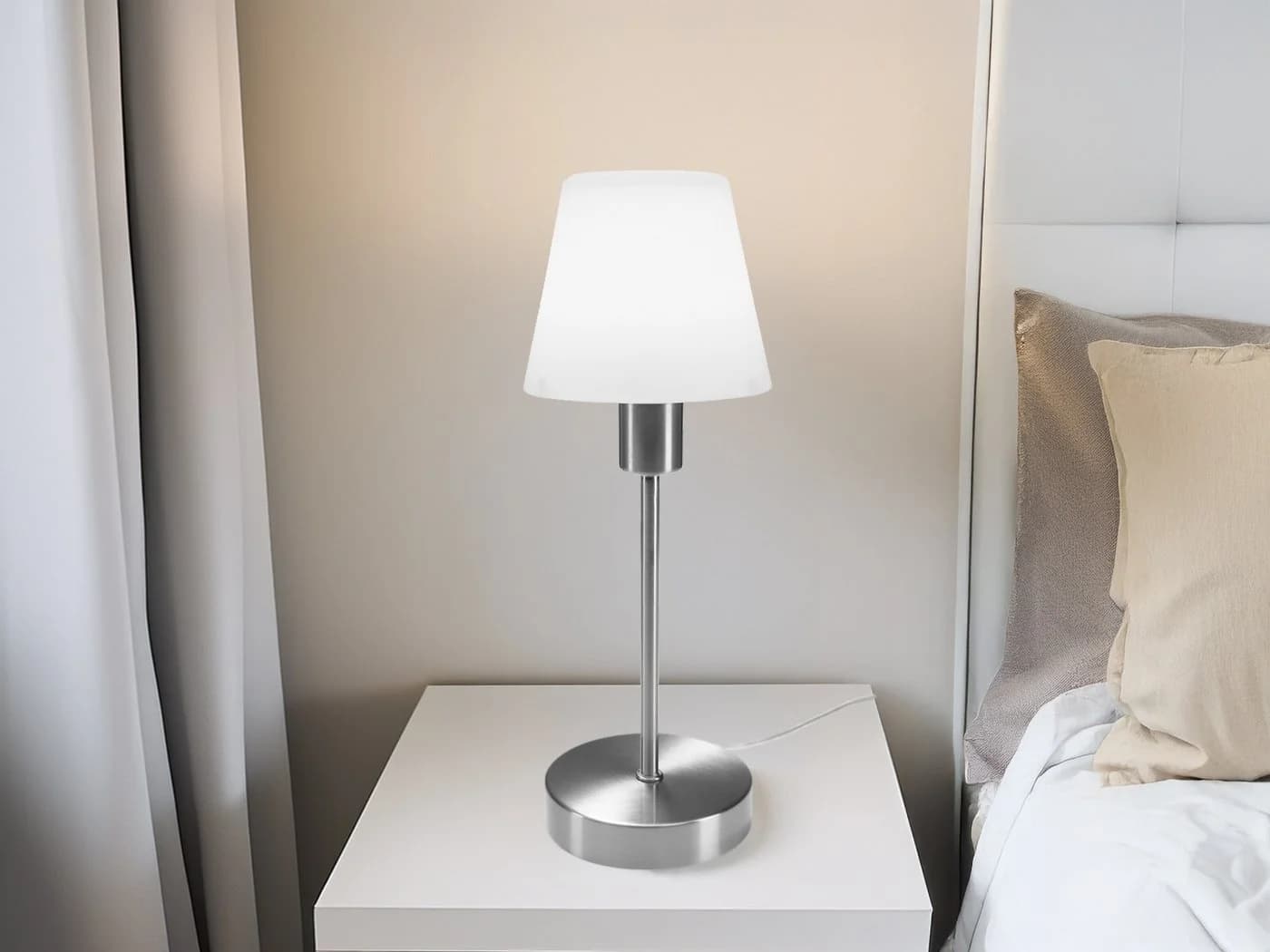 meineWunschleuchte Tischleuchte MATHA Touch Dimmbar Glas Metall Silber-Weiß
