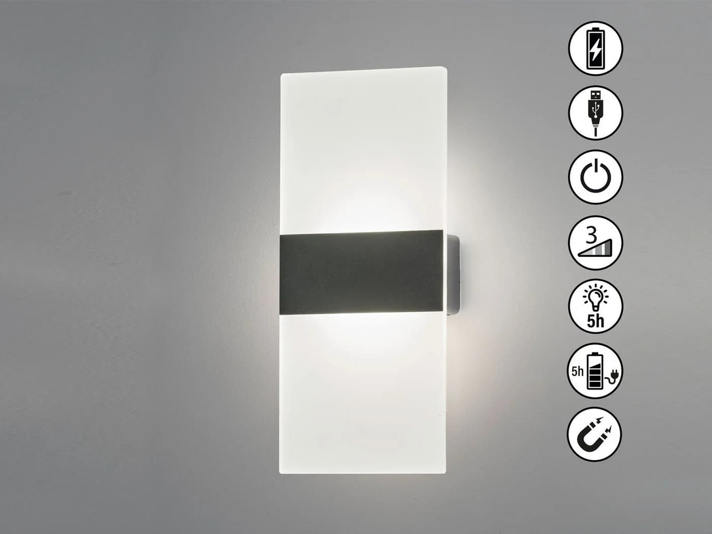 easy! BY FHL LED Wandleuchte, Dimmfunktion, Warmweiß, 2er SET kabellose Akku-Lampen Innen, USB aufladbar - Bild 5