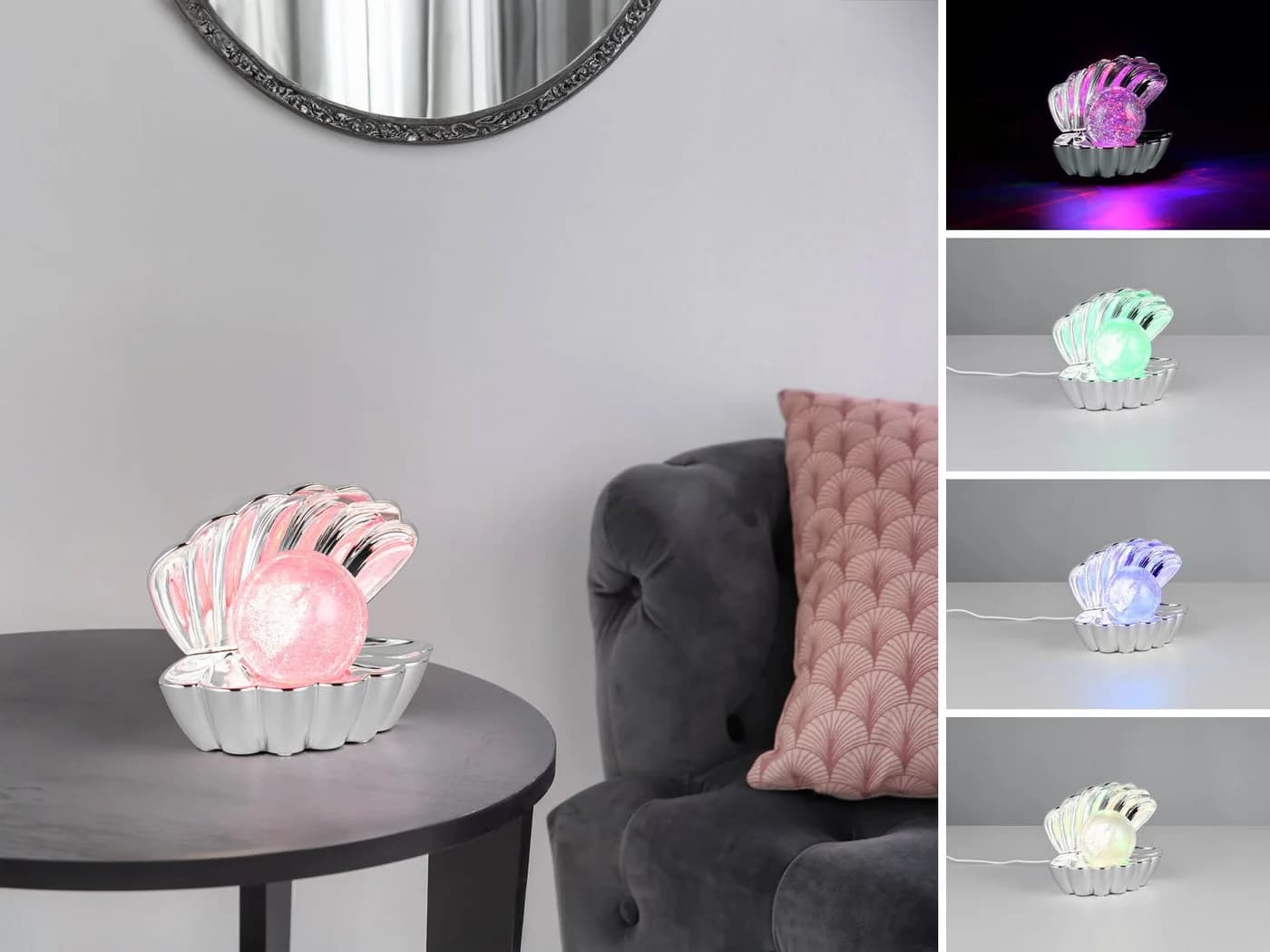 Reality Leuchten USB-Tischleuchte Muschel-Lampe RGB & Glitzerkugel