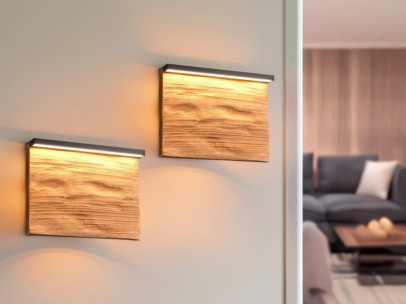 Trio Leuchten LED Wandleuchte 2er Set Warmweiß Naturholz