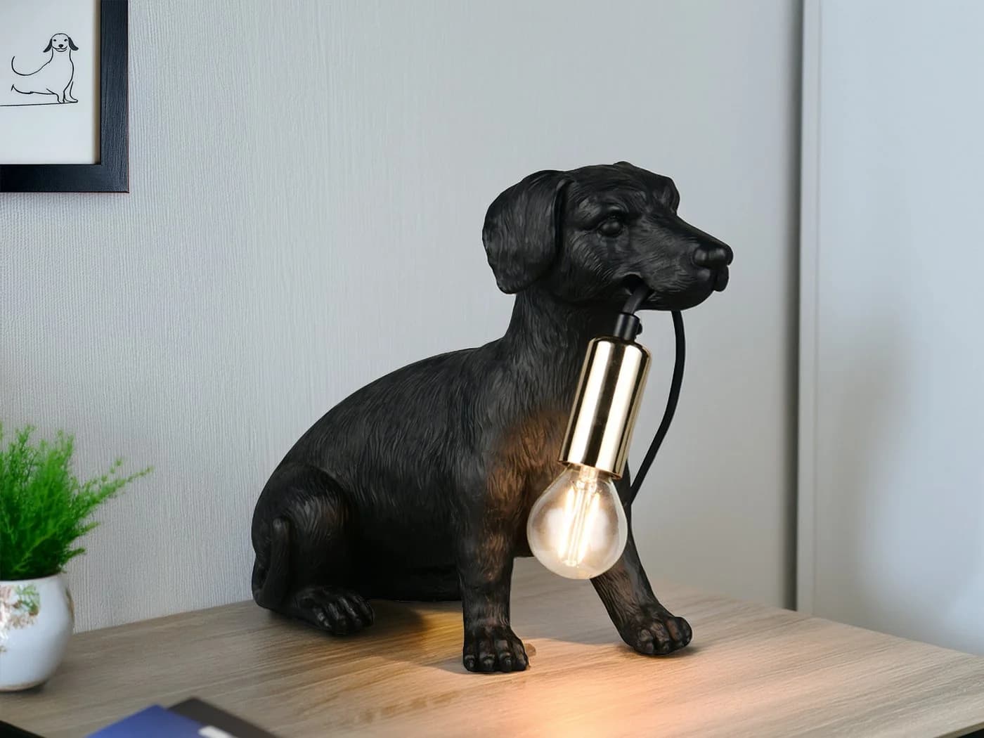 Reality Leuchten LED Nachttischlampe Dimmfunktion Hundelampe Warmweiß