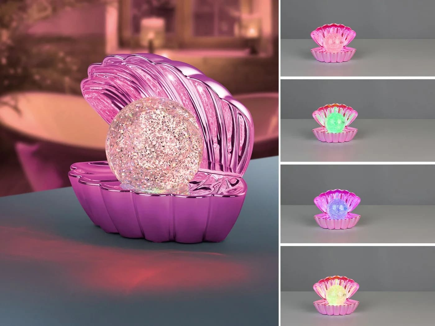 Reality Leuchten USB-Tischleuchte Muschel-Lampe RGB & Glitzerkugel