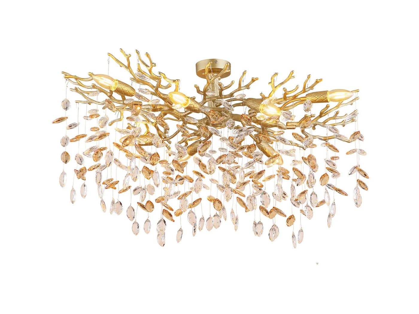 GLOBO LIGHTING LED Deckenleuchte mit Kristall 2-farbig, Breite 85cm, Dimmfunktion, LED wechselbar, Warmweiß, extravagante Deckenlampe in Zweigoptik - Bild 2