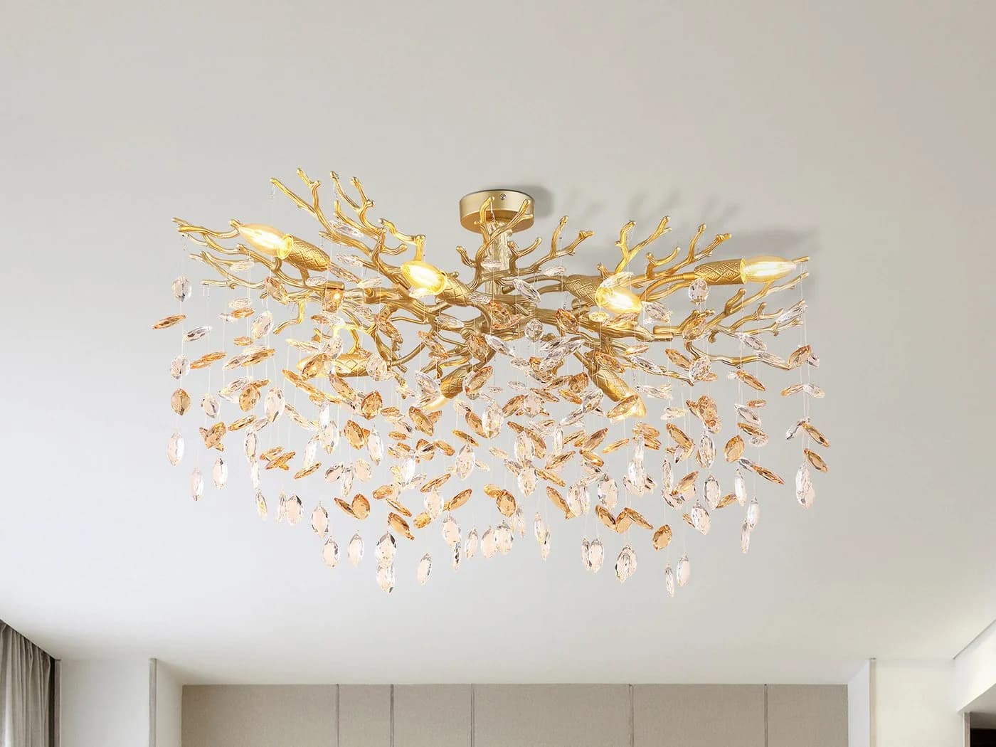 GLOBO LIGHTING LED Deckenleuchte mit Kristall 2-farbig, Breite 85cm, Dimmfunktion, LED wechselbar, Warmweiß, extravagante Deckenlampe in Zweigoptik - Bild 3