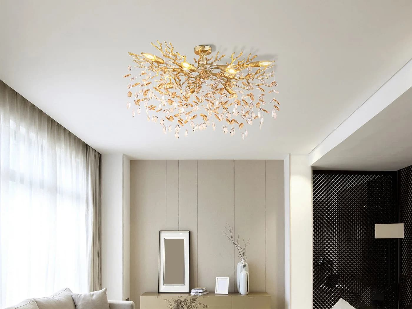GLOBO LIGHTING LED Deckenleuchte mit Kristall 2-farbig, Breite 85cm, Dimmfunktion, LED wechselbar, Warmweiß, extravagante Deckenlampe in Zweigoptik - Bild 5