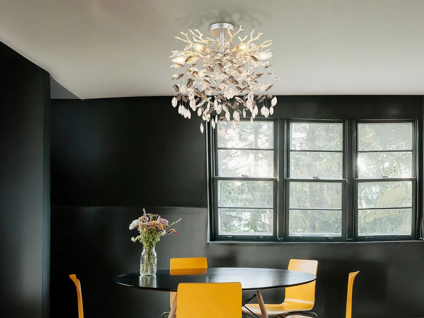 GLOBO LIGHTING LED Deckenleuchte 50cm Zweigoptik Kristall Dimmfunktion