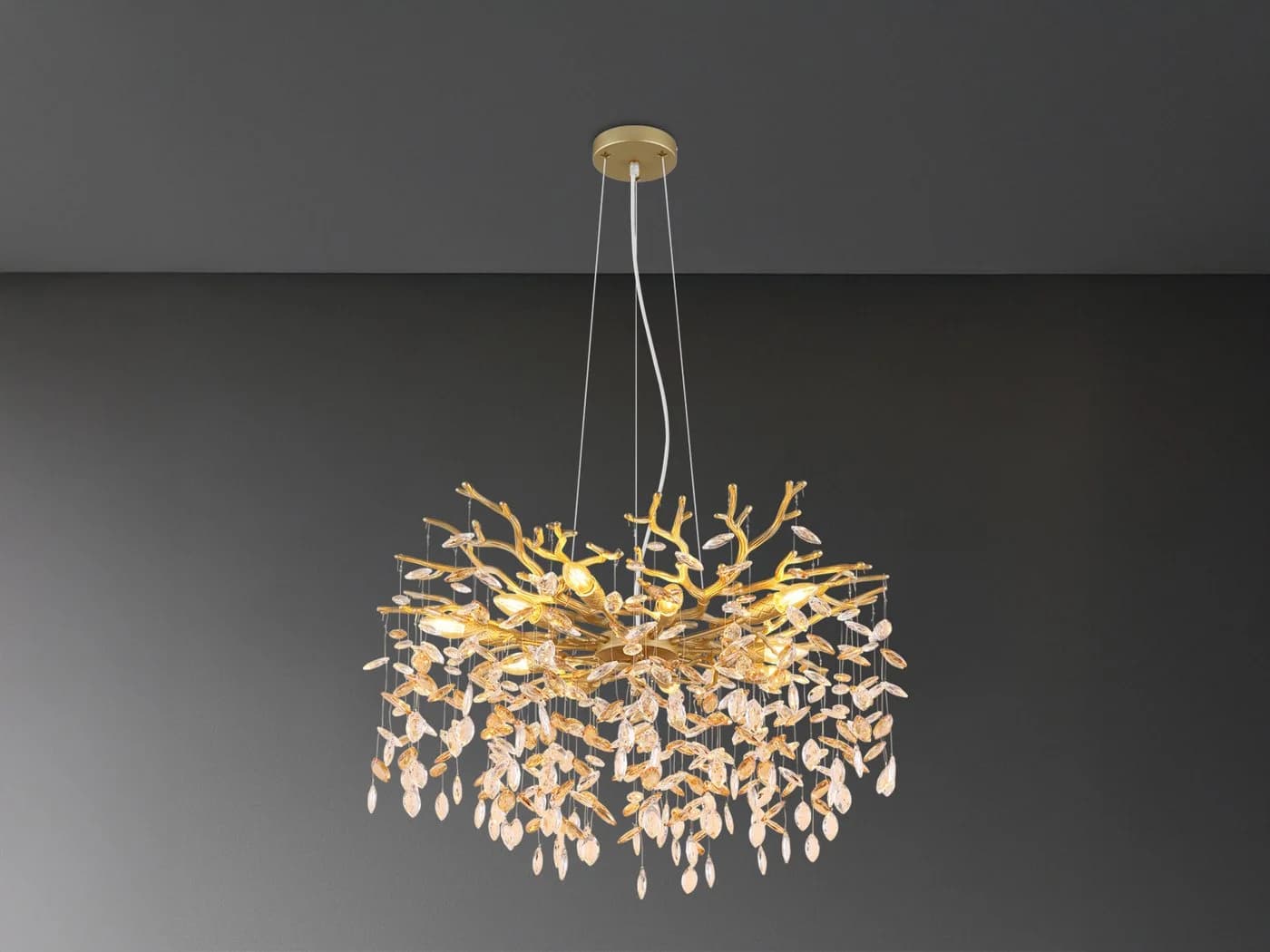 GLOBO LIGHTING LED Kronleuchter Kristall Gold Dimmbar 80cm