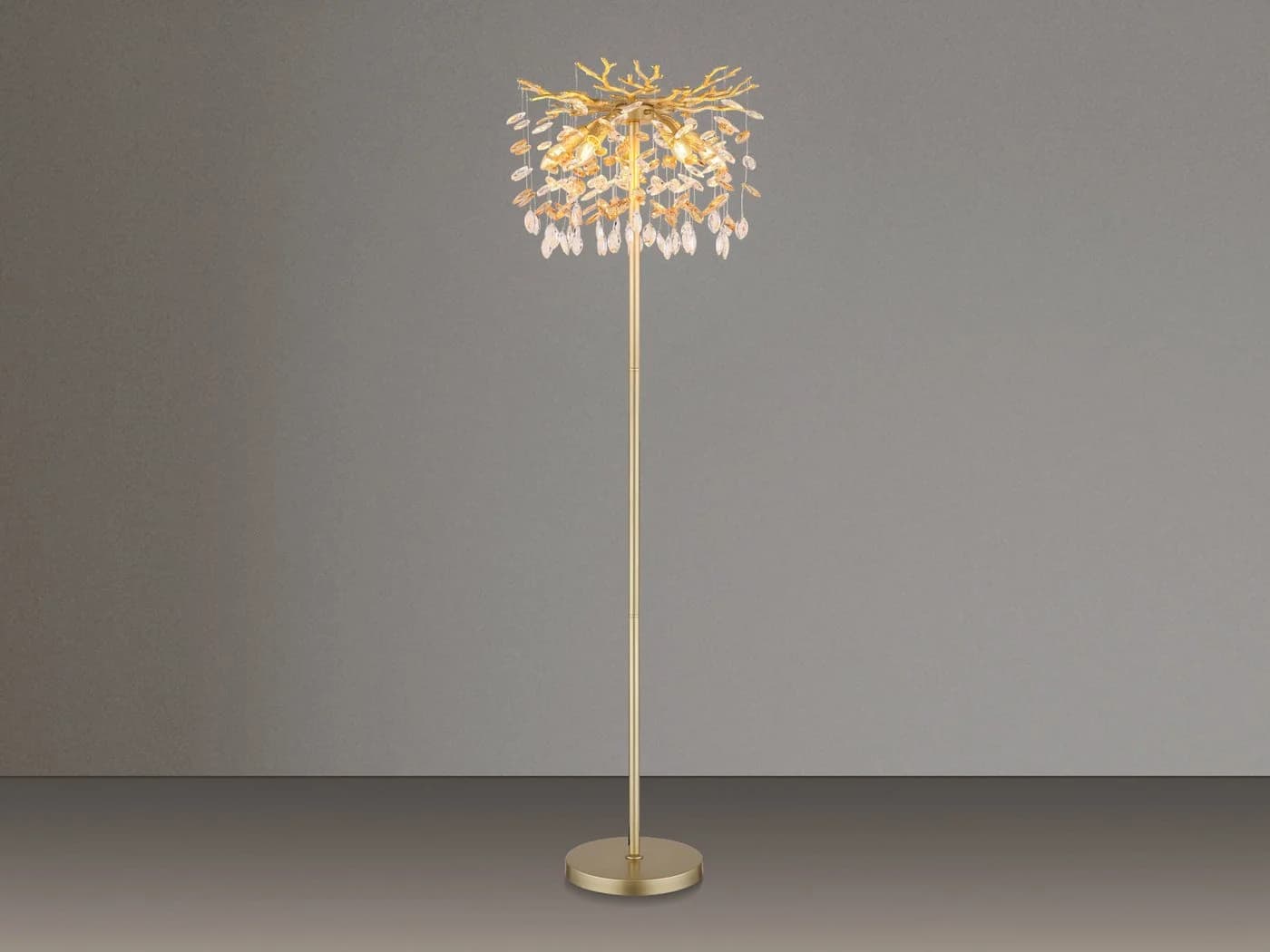 GLOBO LIGHTING LED Stehlampe mit Kristall 2-farbig Gold Dimmfunktion
