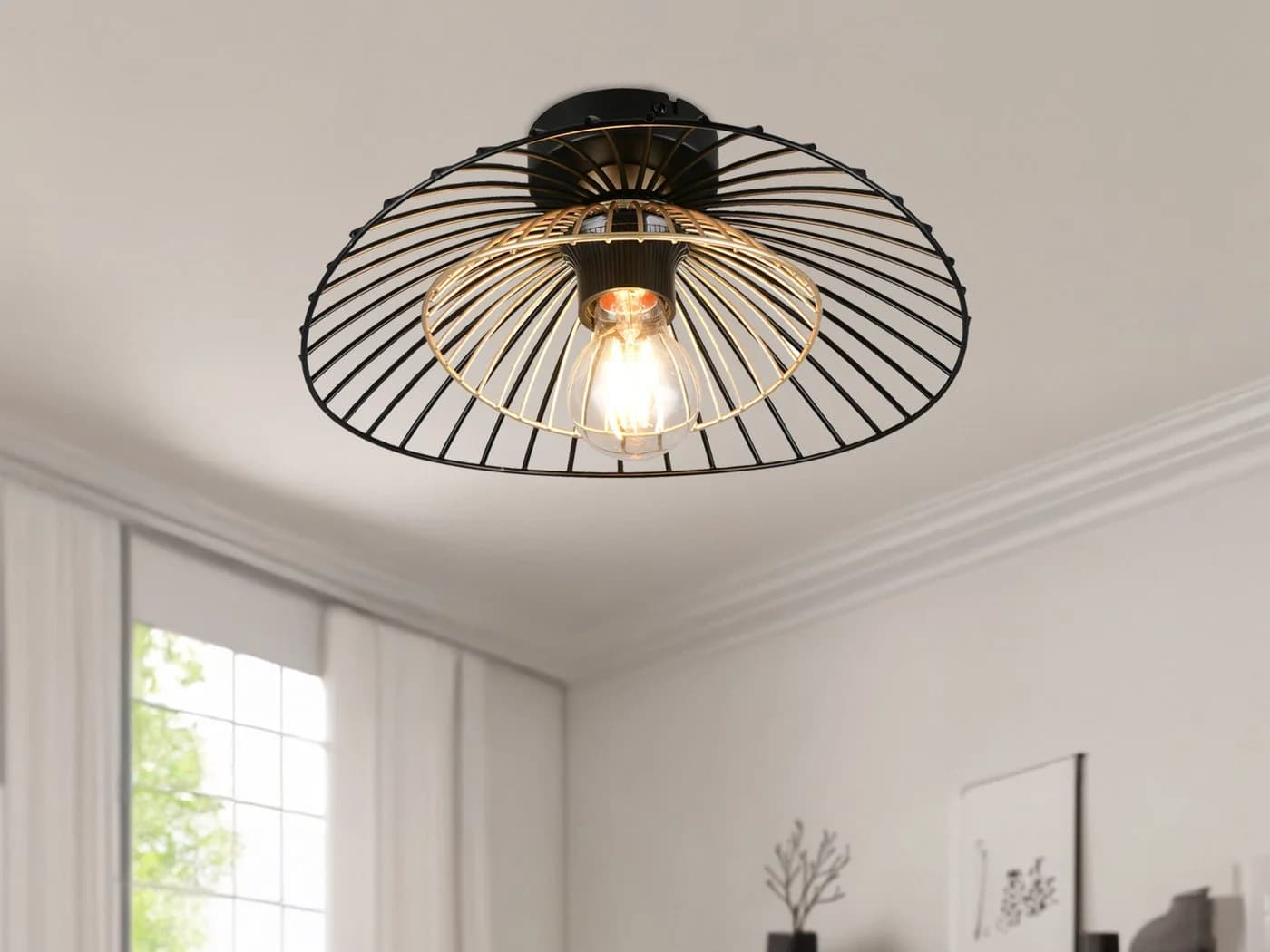 Reality Leuchten LED Deckenleuchte Schwarz Gold Gitter Ø 30cm Dimmbar