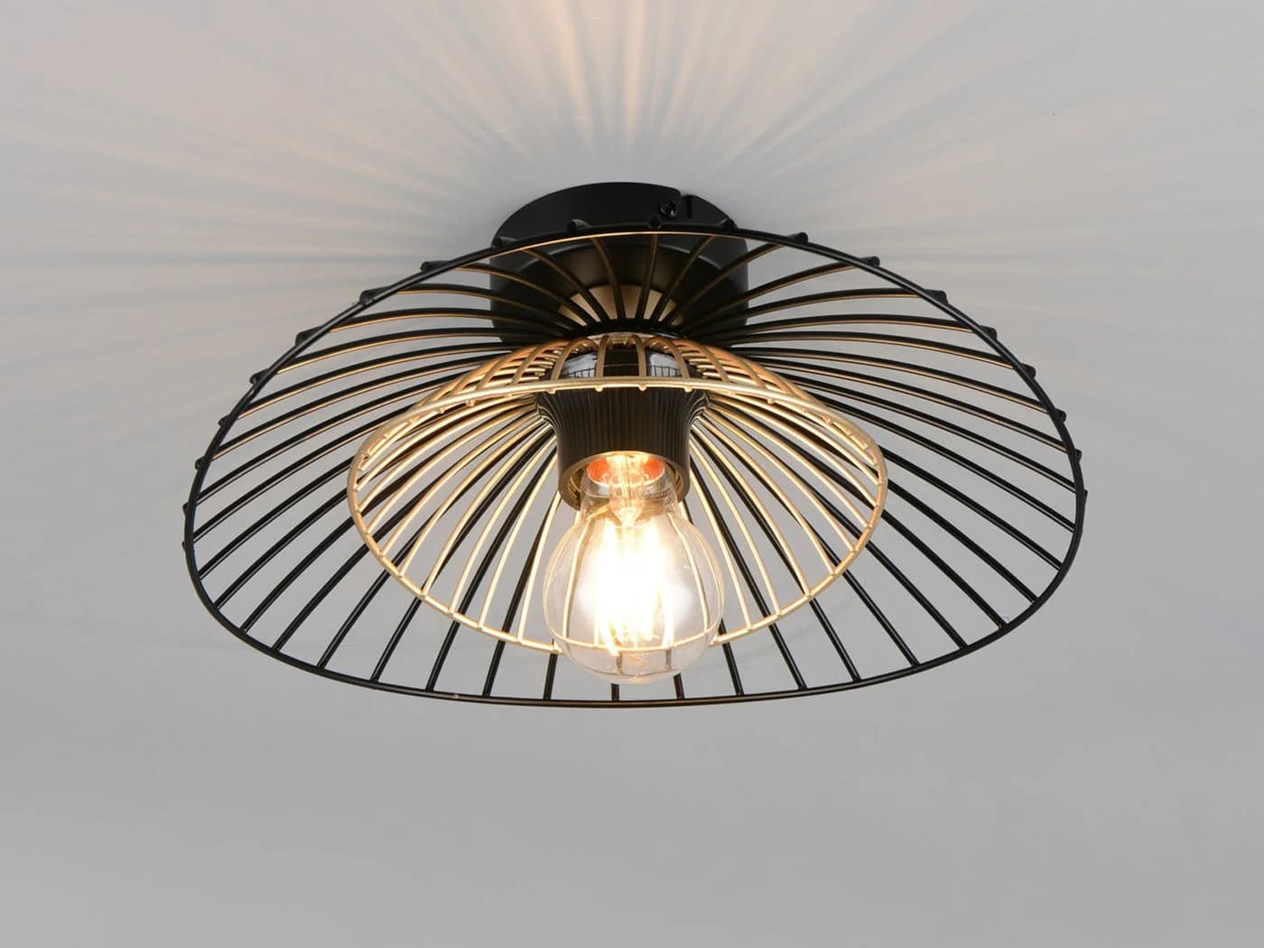 Reality Leuchten LED Deckenleuchte Schwarz Gold Gitter Ø 30cm Dimmbar - Bild 3