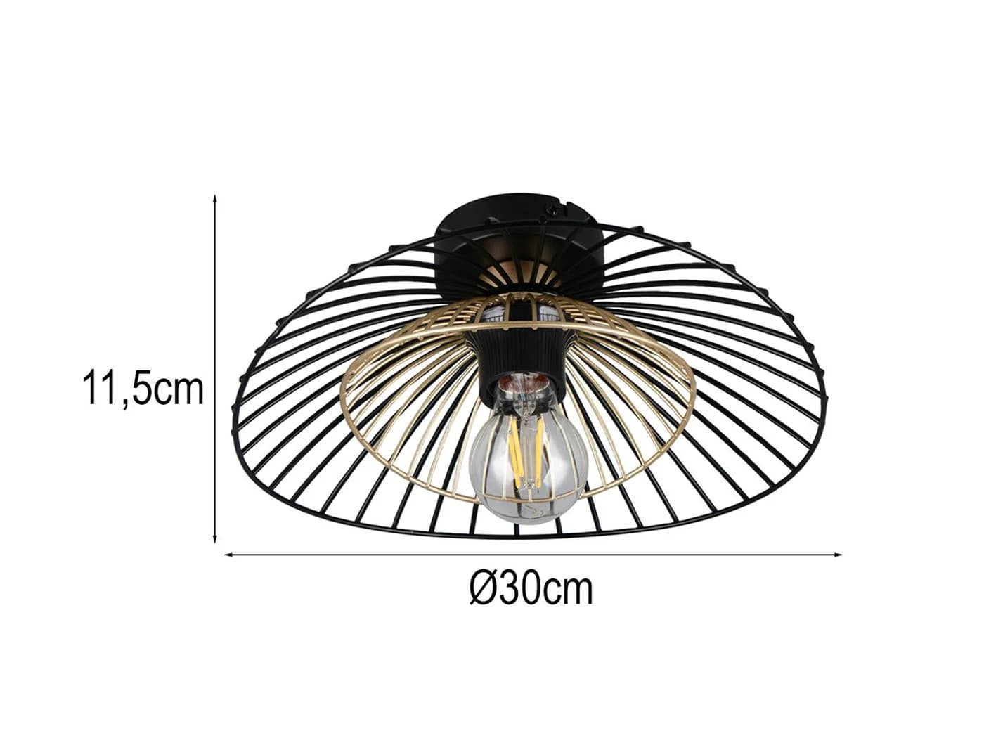 Reality Leuchten LED Deckenleuchte Schwarz Gold Gitter Ø 30cm Dimmbar - Bild 4