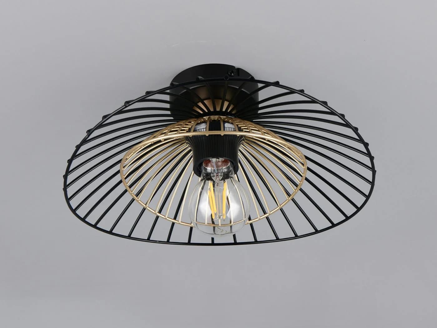 Reality Leuchten LED Deckenleuchte Schwarz Gold Gitter Ø 30cm Dimmbar - Bild 5