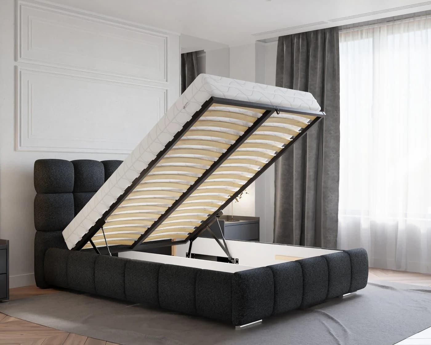 Homesy Polsterbett BLISS Schwarz Metallrahmen mit Lattenrost - Bild 5