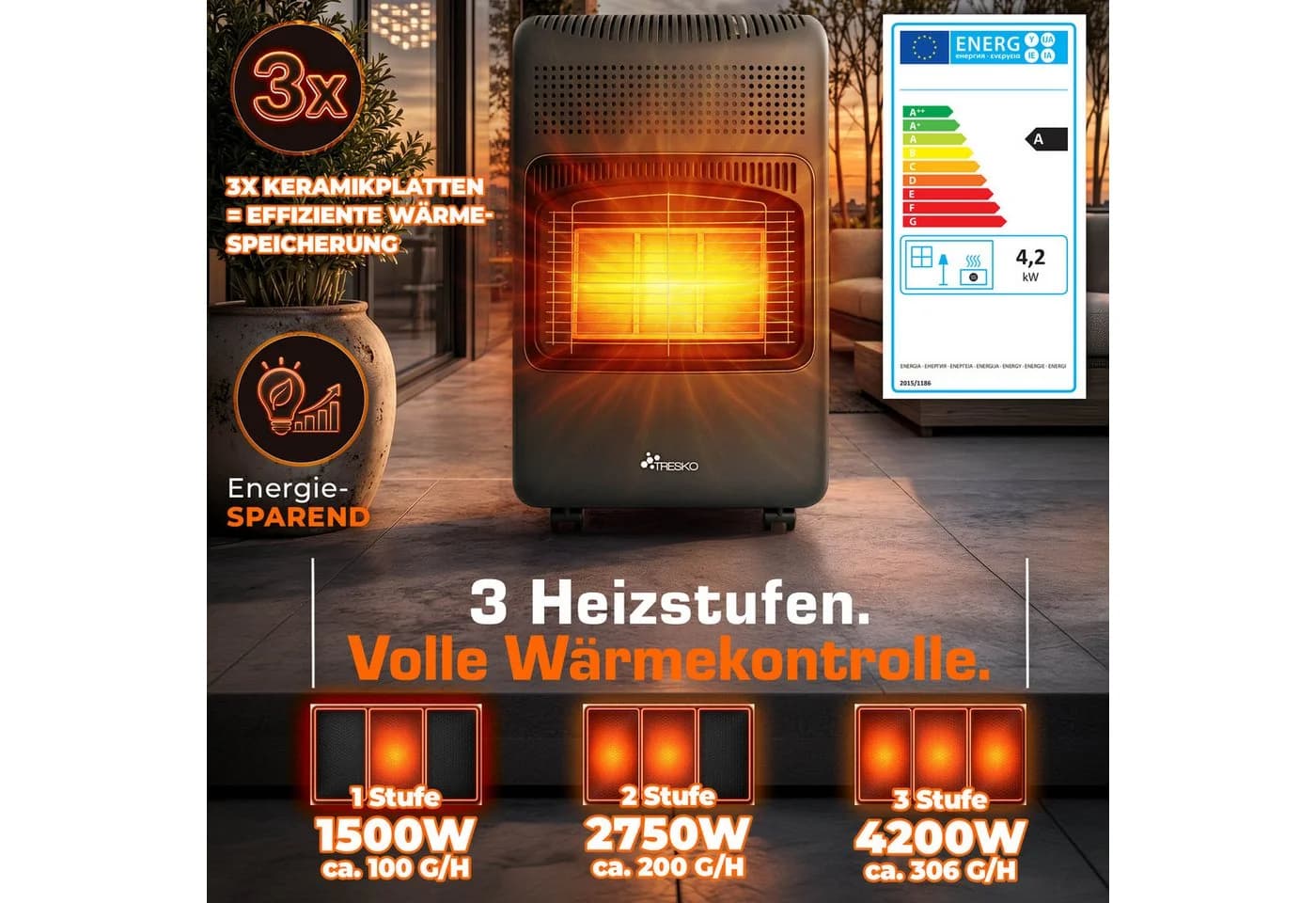 TRESKO Heizstrahler 4200 W Gasheizung Anthrazit - Bild 5