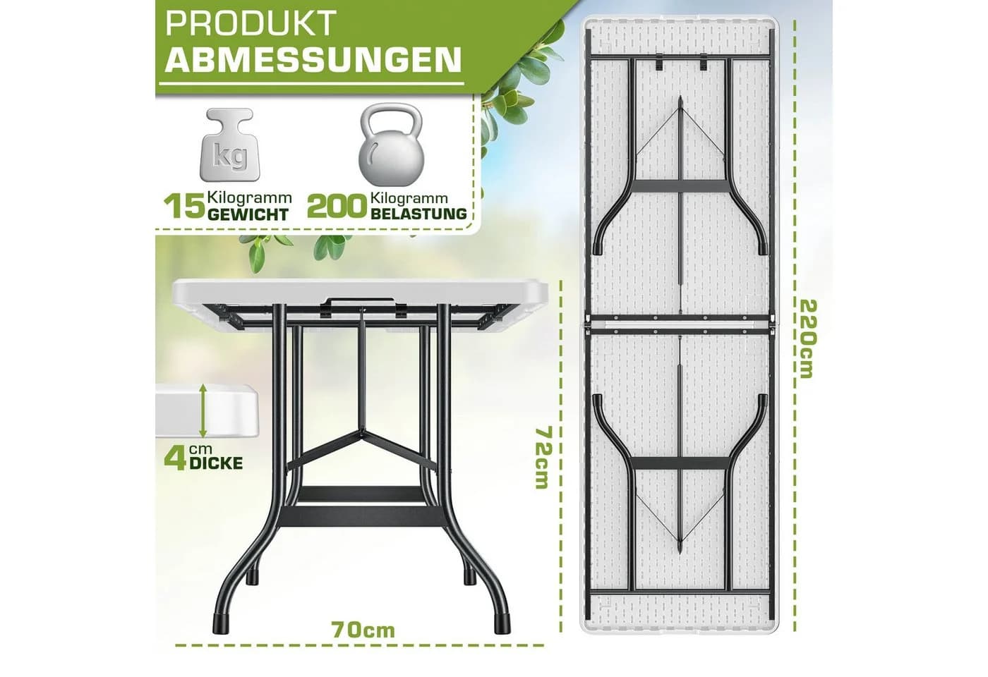 tillvex Gartentisch Klapptisch 180 cm