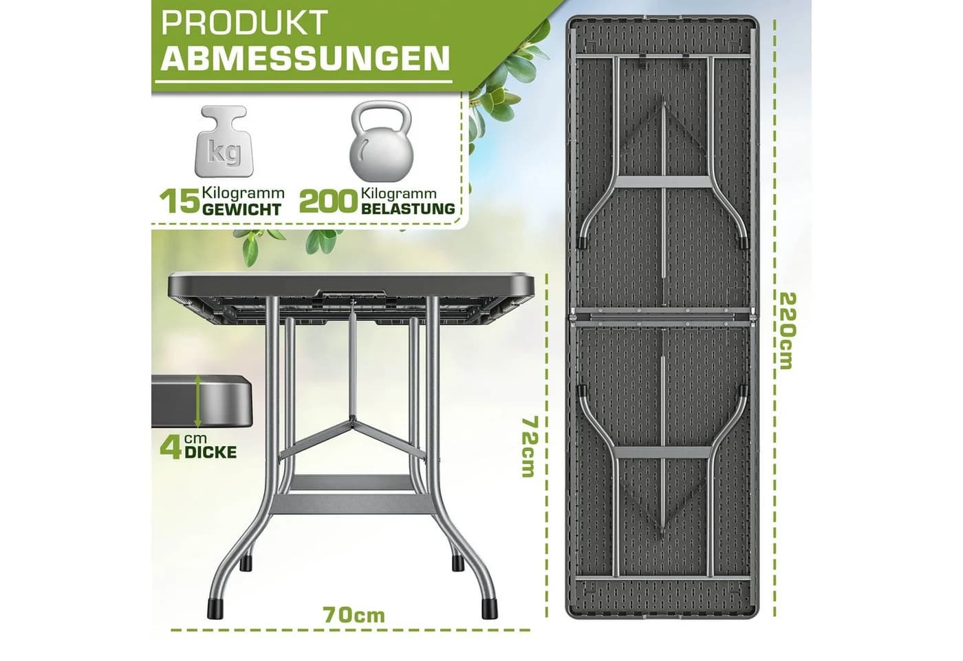 tillvex Klapptisch Gartentisch Anthrazit 220 cm
