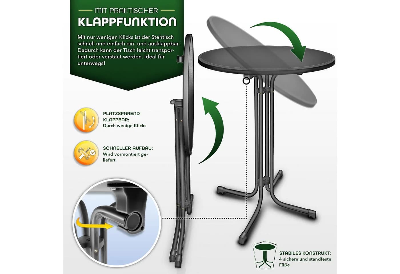 tillvex® Stehtisch klappbar Bistrotisch rund Partytisch Gartentisch - Bild 3