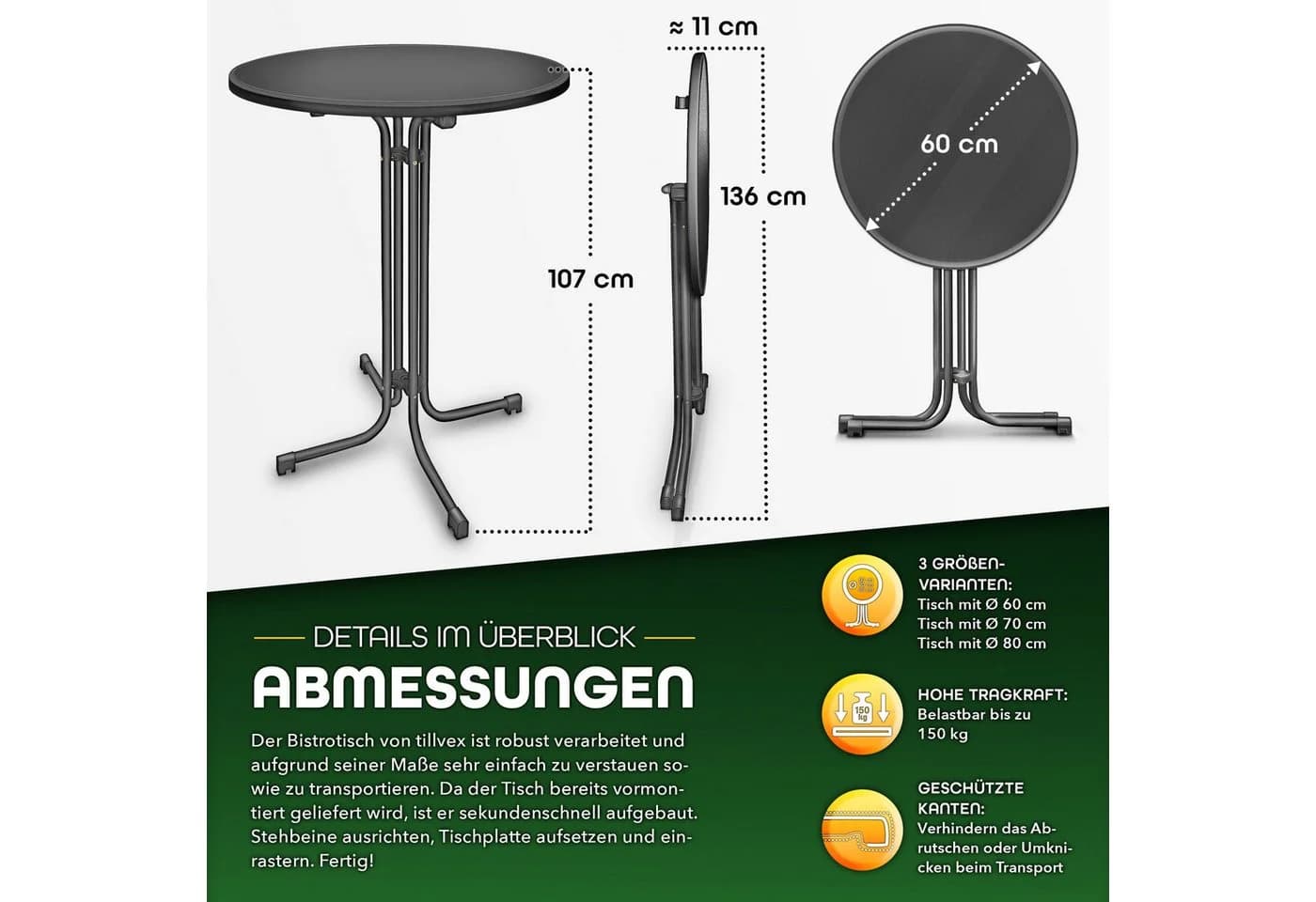 tillvex® Stehtisch klappbar Bistrotisch rund Partytisch Gartentisch - Bild 5