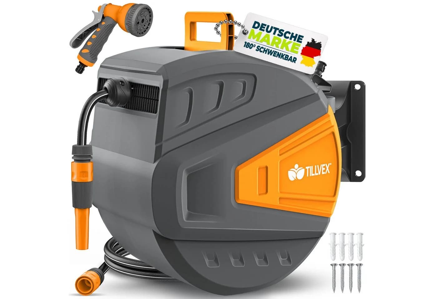 tillvex Schlauchtrommel mit Wandhalterung & Tragegriff Anthrazit/Orange - Bild 2