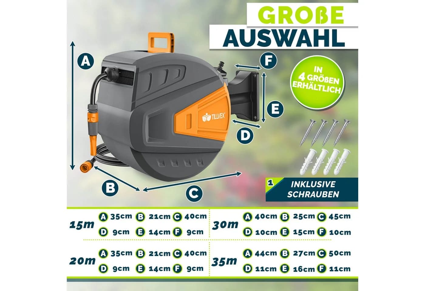 tillvex Schlauchtrommel mit Wandhalterung & Tragegriff Anthrazit/Orange - Bild 3