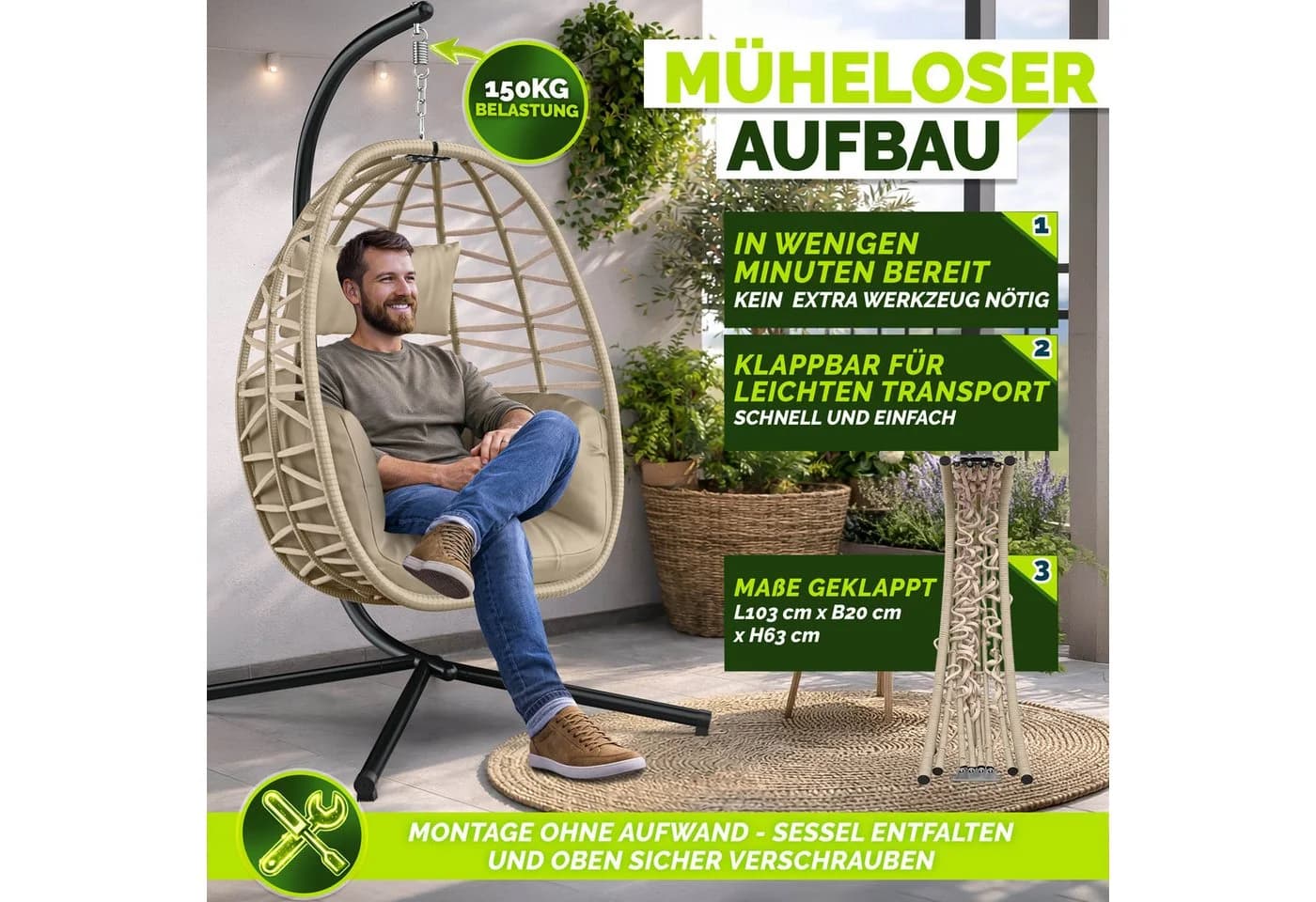 tillvex Hängesessel Swivo mit Gestell & wetterfester Abdeckung - Bild 4