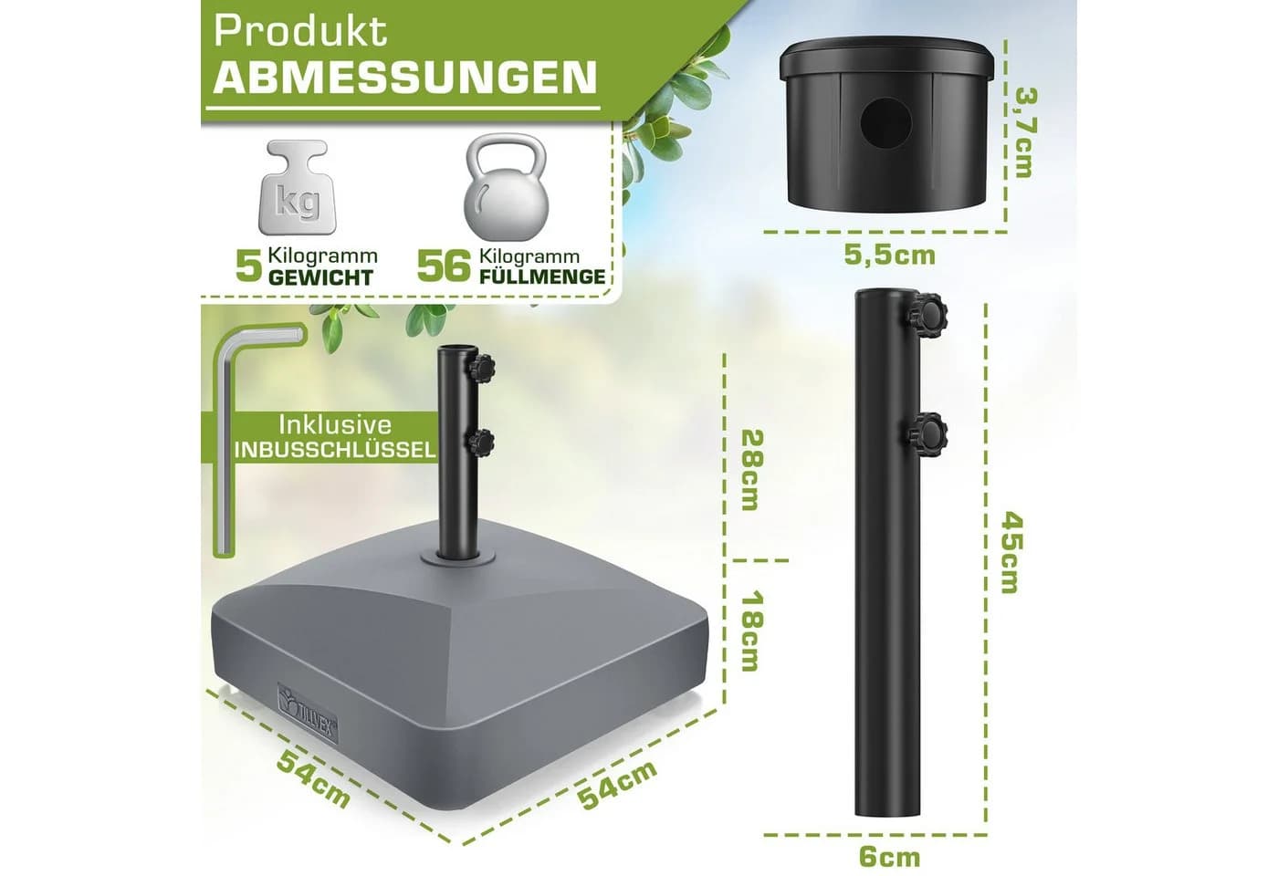 tillvex Sonnenschirmständer GRAVIA mit Rollen Anthrazit