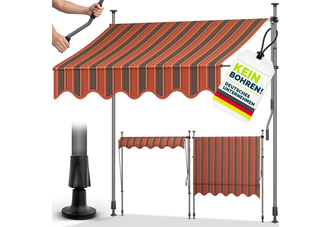 tillvex Klemmmarkise mit Handkurbel Orange/Beige - Bild 2