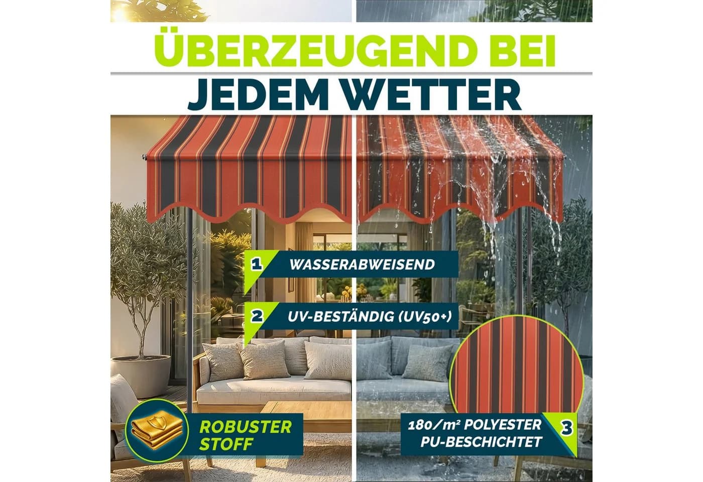tillvex Klemmmarkise mit Handkurbel Orange/Beige - Bild 4