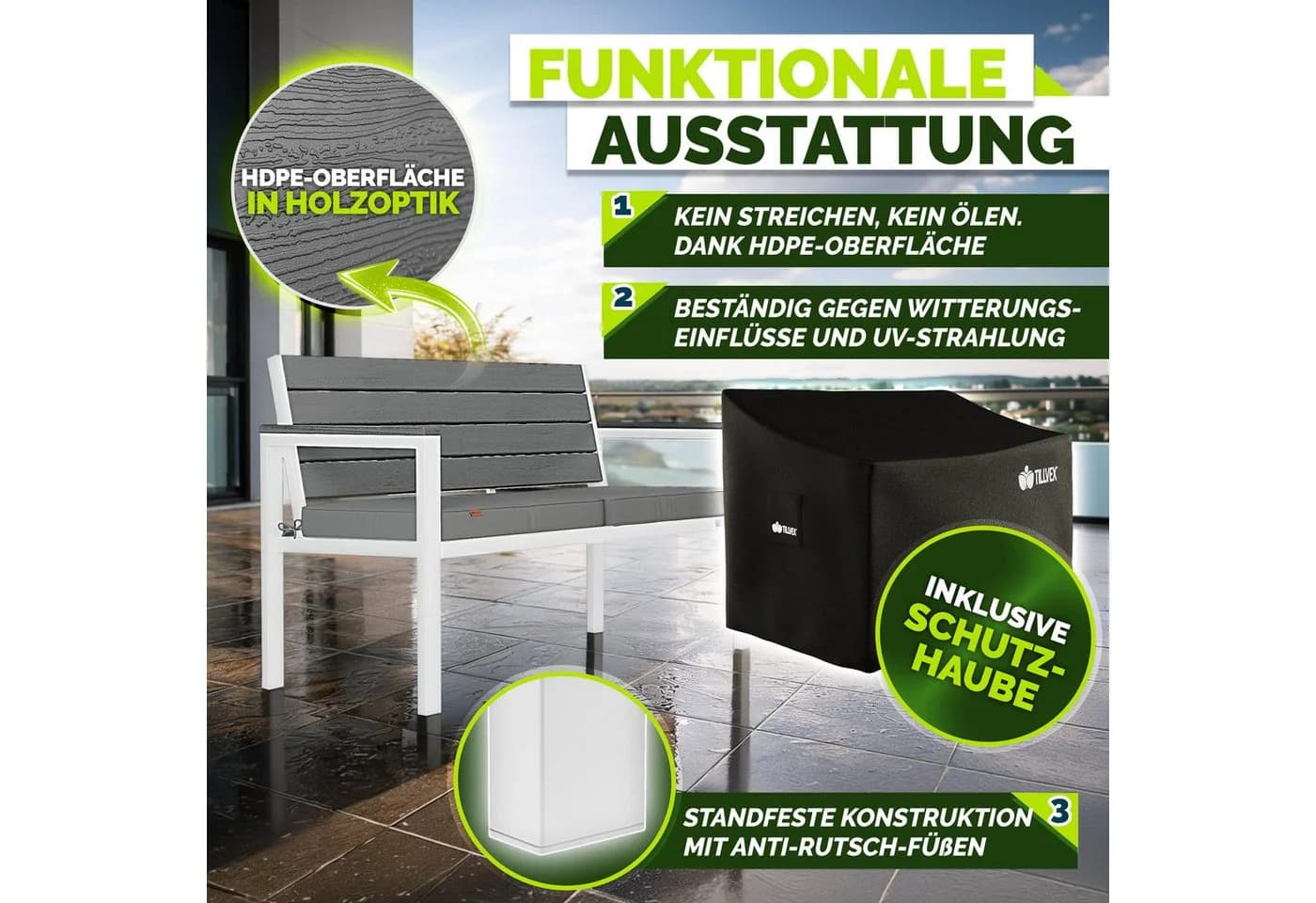 tillvex Gartenbank Holzoptik 300kg belastbar - Bild 4