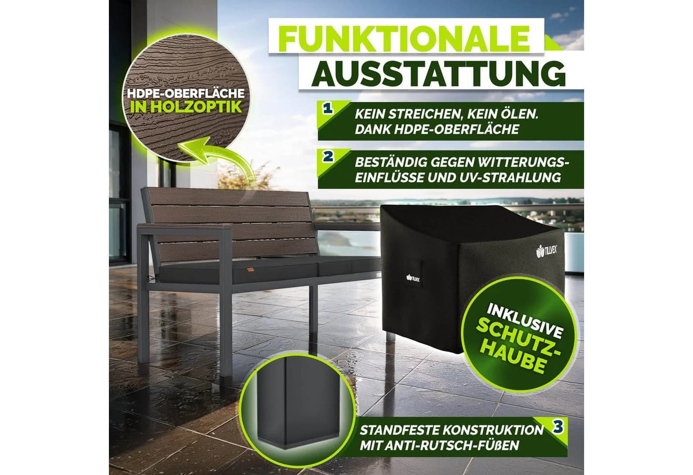 tillvex Gartenbank Holzoptik 300kg belastbar - Bild 4