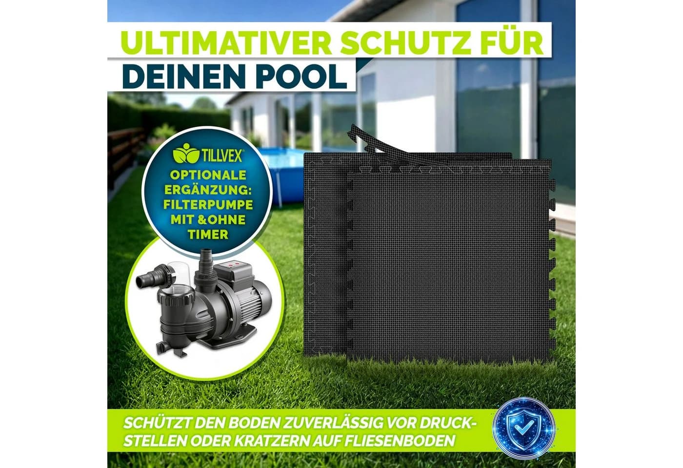 tillvex Pool-Bodenschutzfliese Schwarz EVA-Schaum - Bild 5