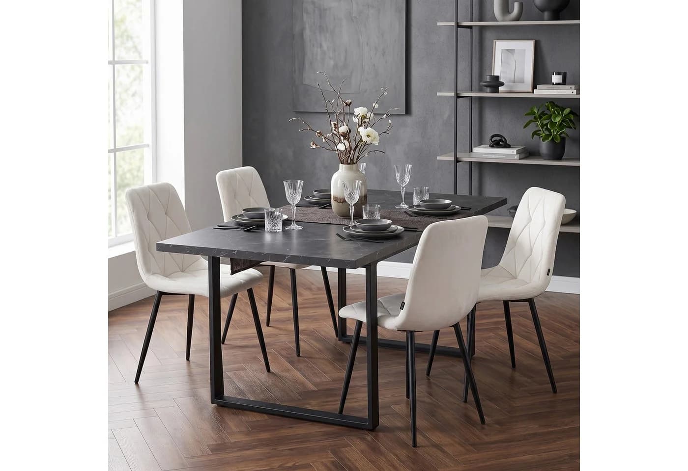 B&D home Esstisch LARS, ausziehbar, Metallgestell Schwarz/Weiß - Bild 3