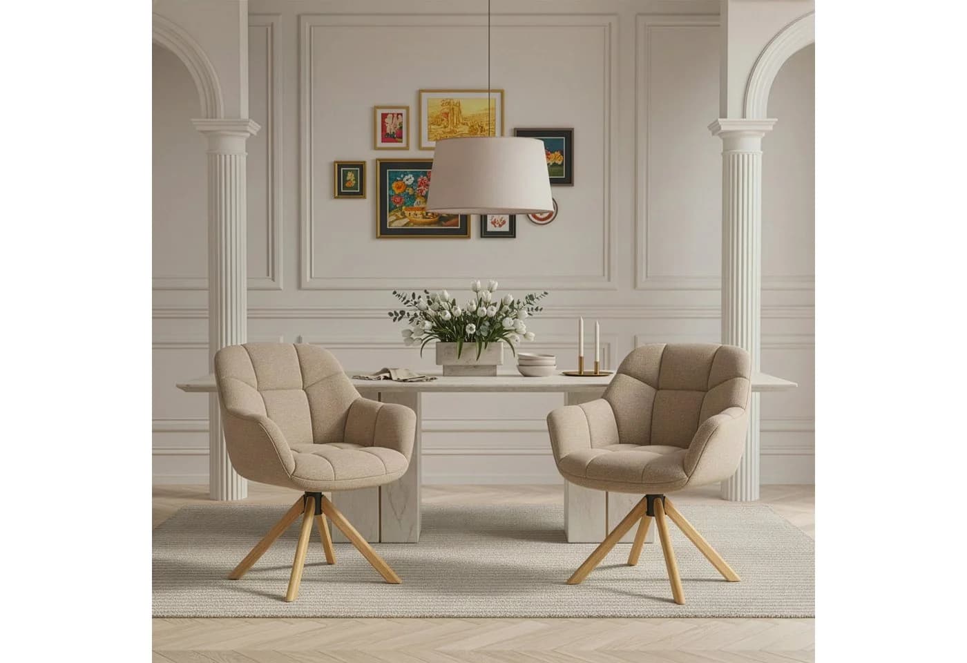 DUBI Möbel Polsterstuhl Mika-Nea Eiche geölt Beige 360° drehbar - Bild 2