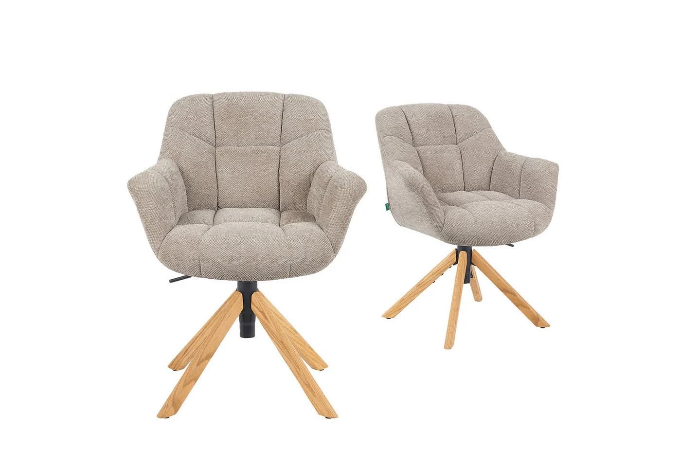 DUBI Möbel Polsterstuhl Mika-Nea Eiche geölt höhenverstellbar 2er-Set Beige