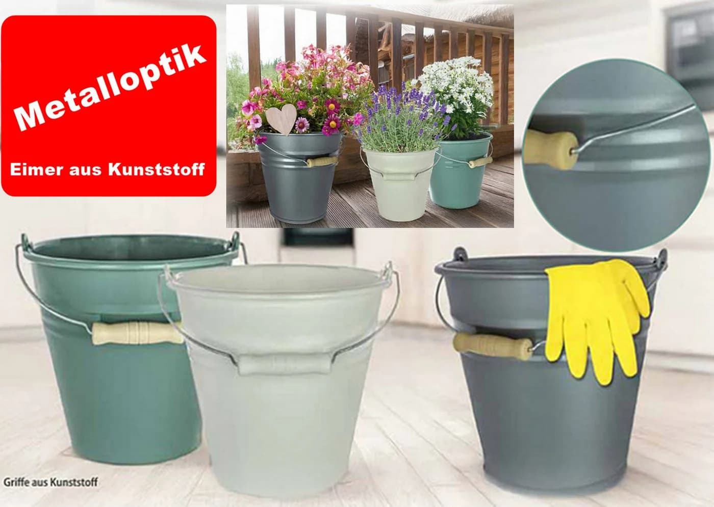 Ebaxx Putzeimer 10 Liter Metall-Optik Beige Kunststoff - Bild 3