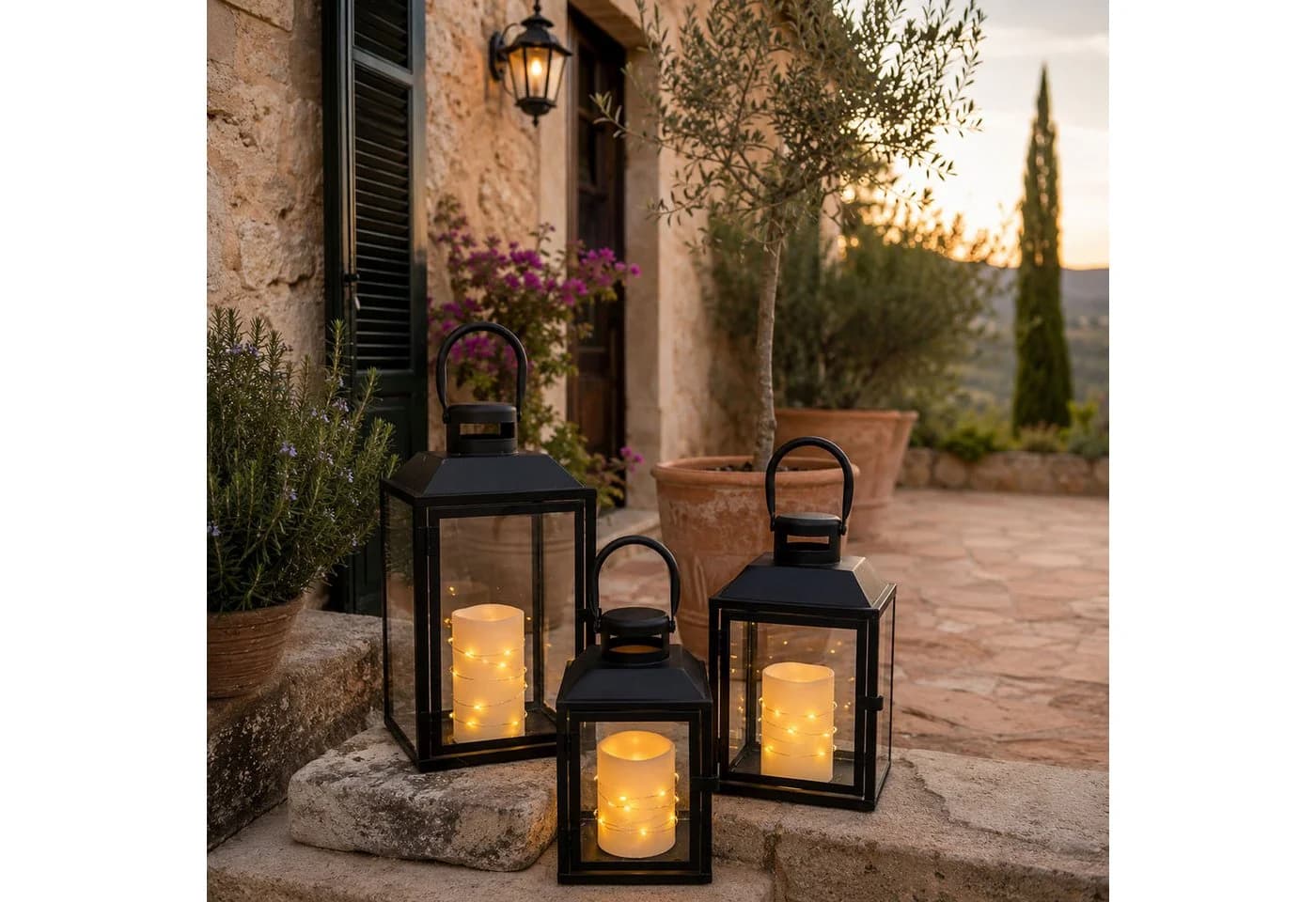 Mojawo Laterne 3er Gartenlaternen Metall Windlicht Schwarz - Bild 2