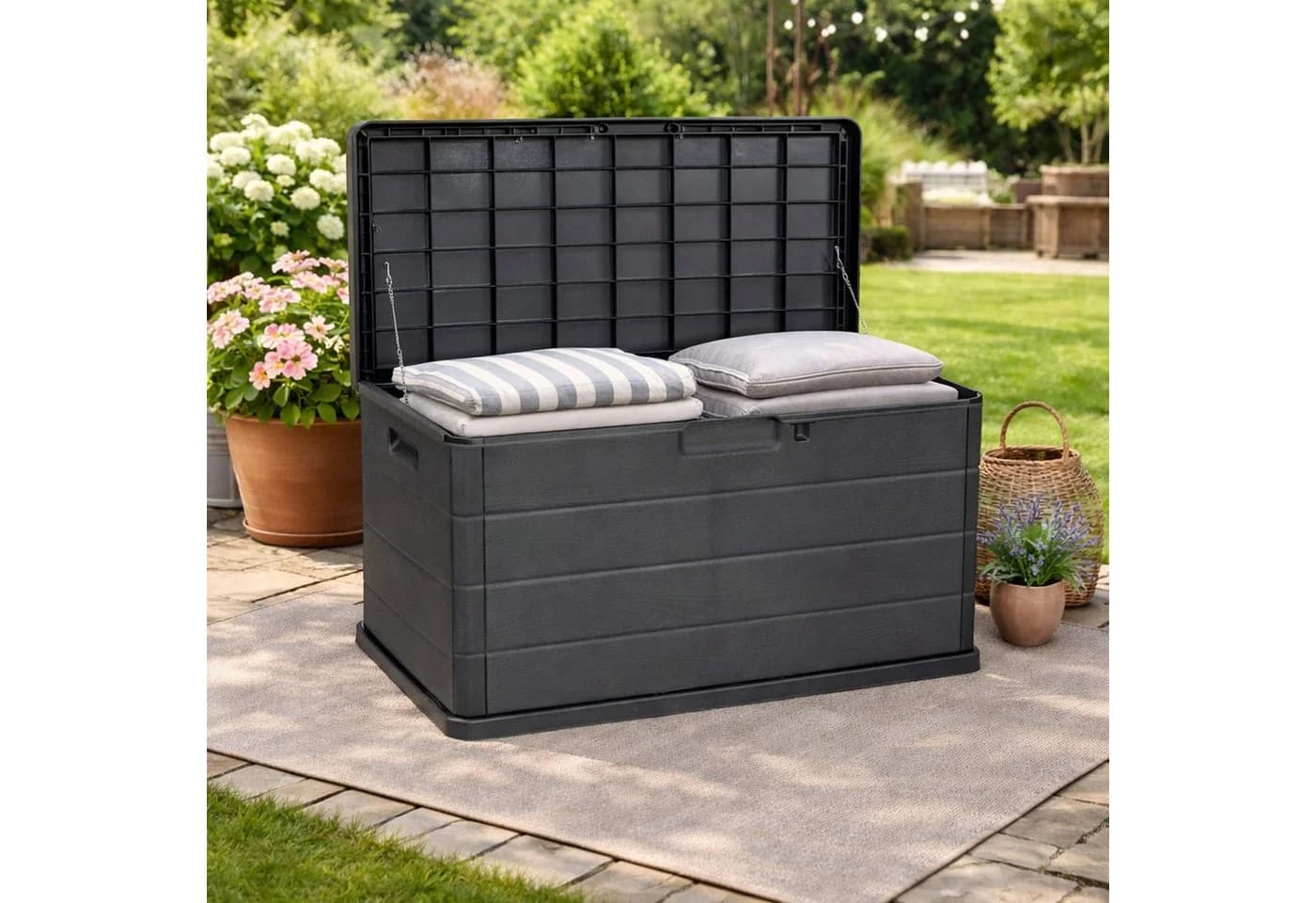 Mojawo Auflagenbox Kissenbox Sitzbank Anthrazit Kunststoff 170L - Bild 3