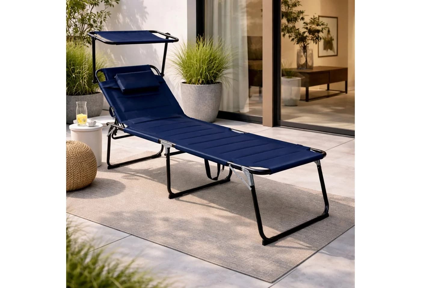 Mojawo Gartenliege Aluminium mit Sonnendach und Kissen Dunkelblau