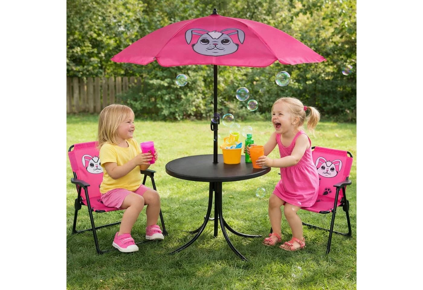 Mojawo Kinder Campingmöbel Set 4tlg. Rosa Hasen-Design