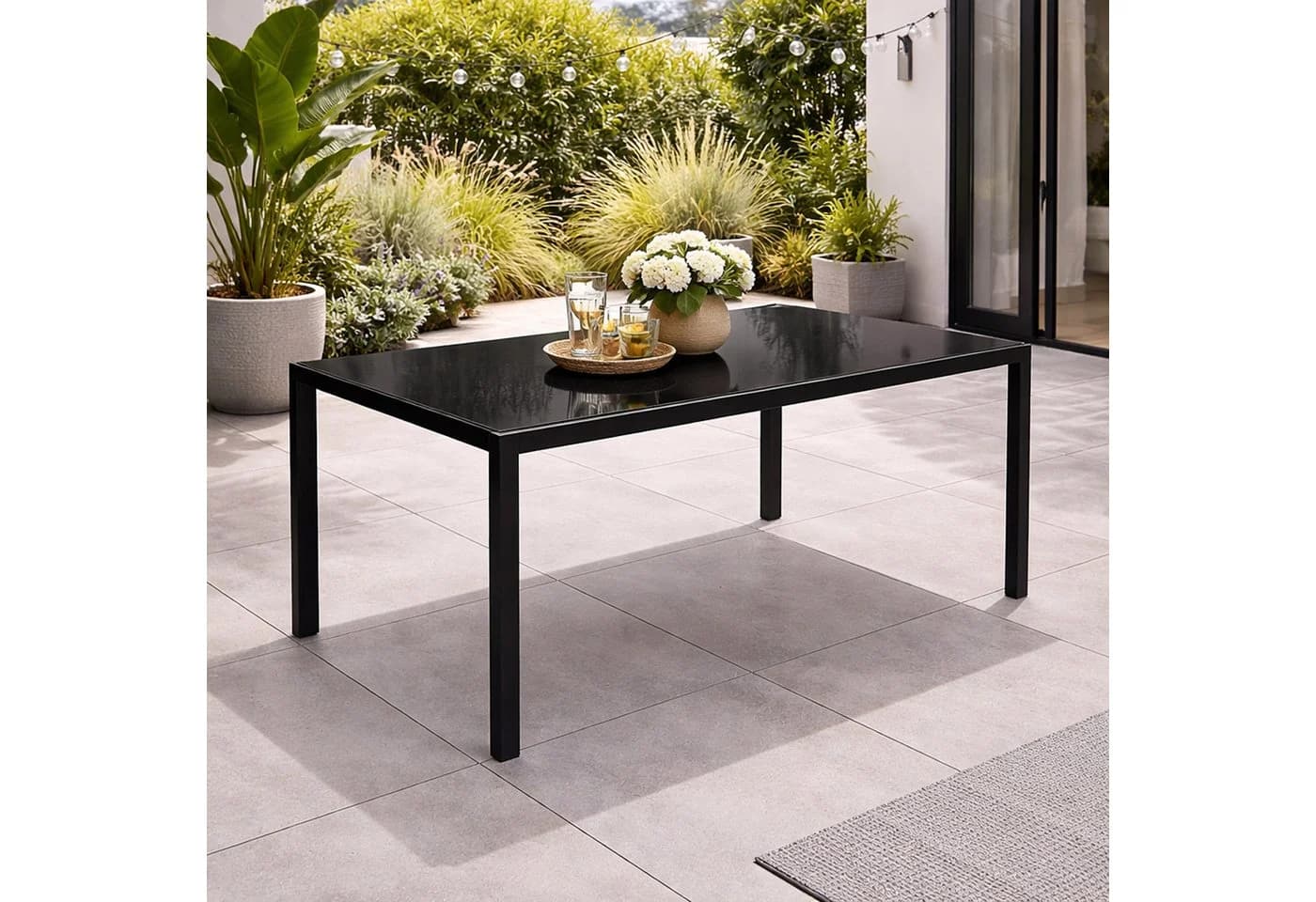 Mojawo Glastisch Schwarz 150x80 cm Garten Esstisch Outdoor