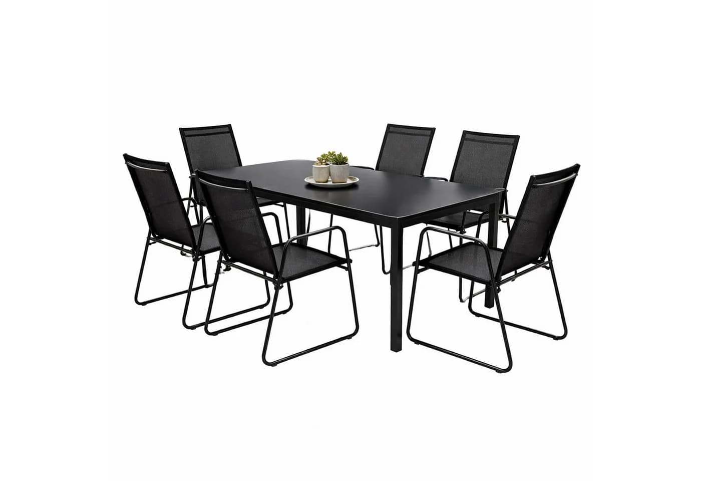 Mojawo Essgruppe 7tlg Gartengarnitur Schwarz Metall Glastisch - Bild 2