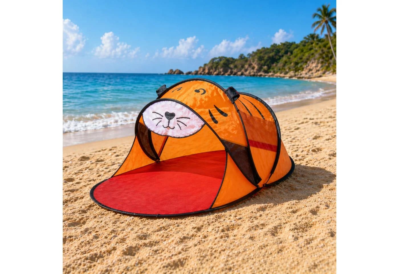 Mojawo PopUp Strandmuschel Orange Tiger UV-Schutz UPF 50+
