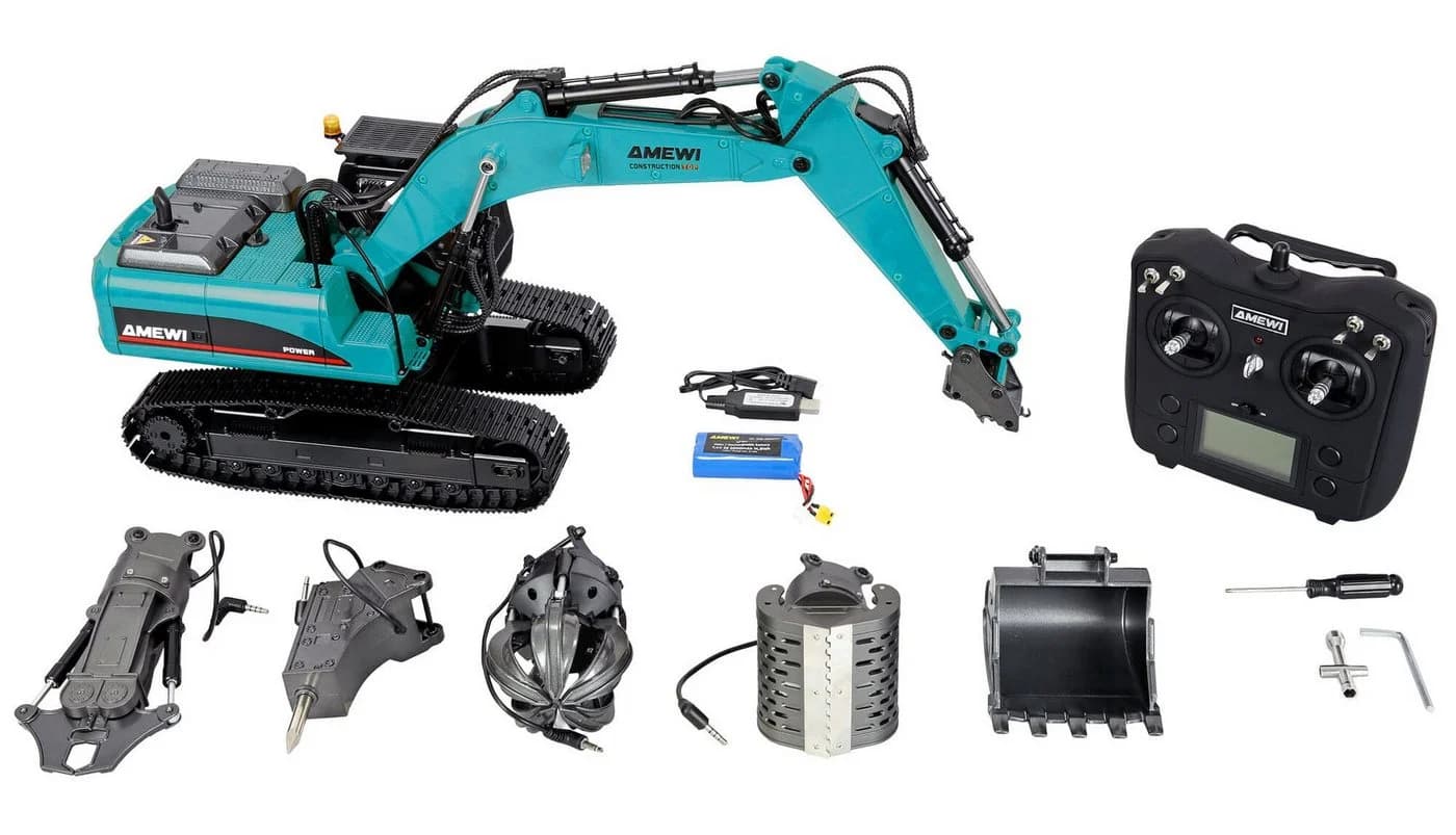 Amewi RC-Bagger G705E Metall 1:14 RTR mit Zubehör Set