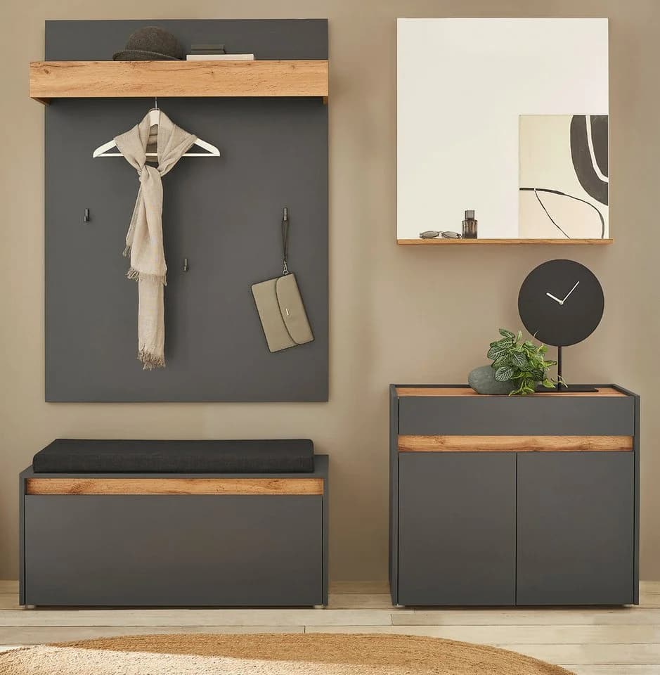 Furn.Design Garderoben-Set Center 5-tlg. Grau matt Wotan Eiche