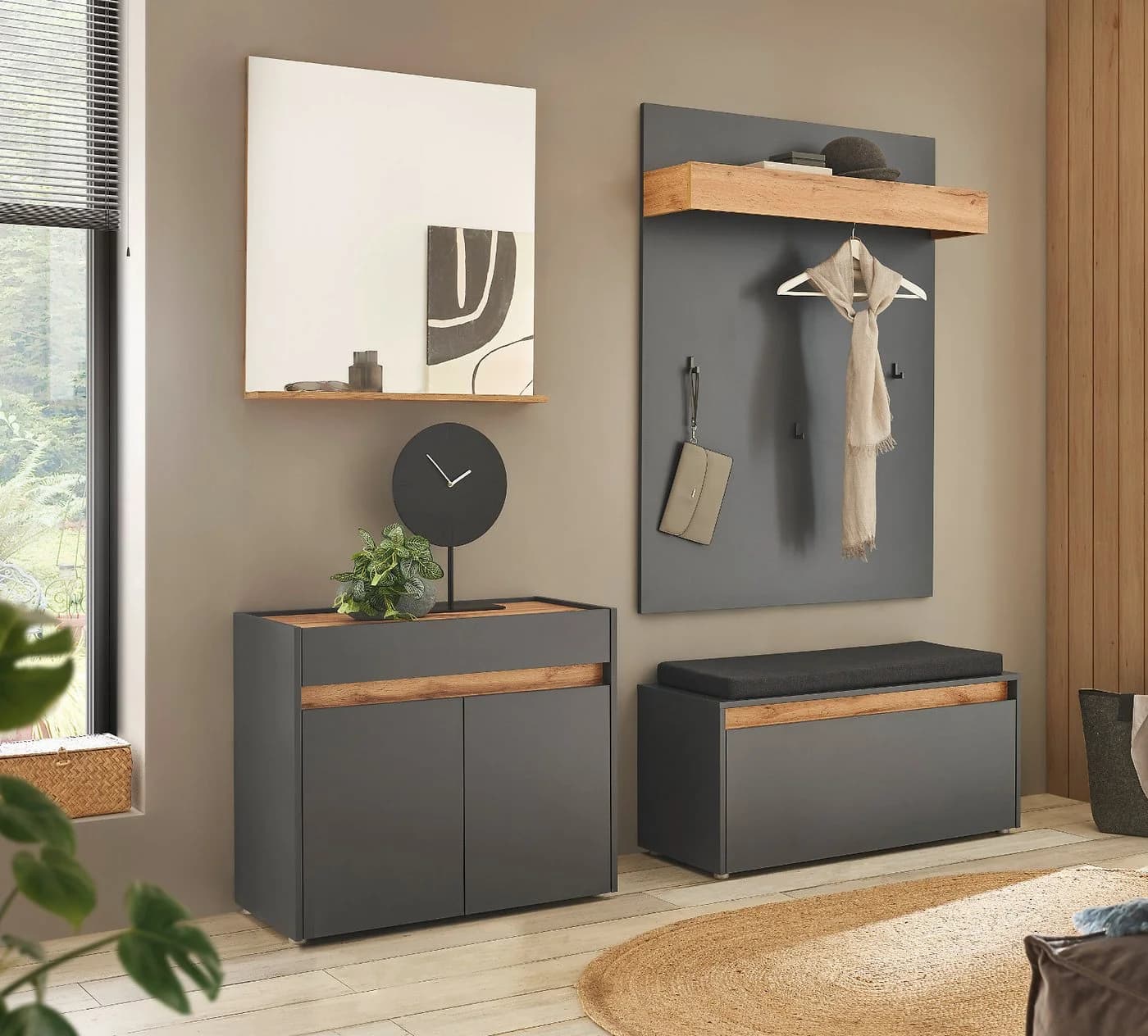 Furn.Design Garderoben-Set Center 5-tlg. Grau matt Wotan Eiche - Bild 3